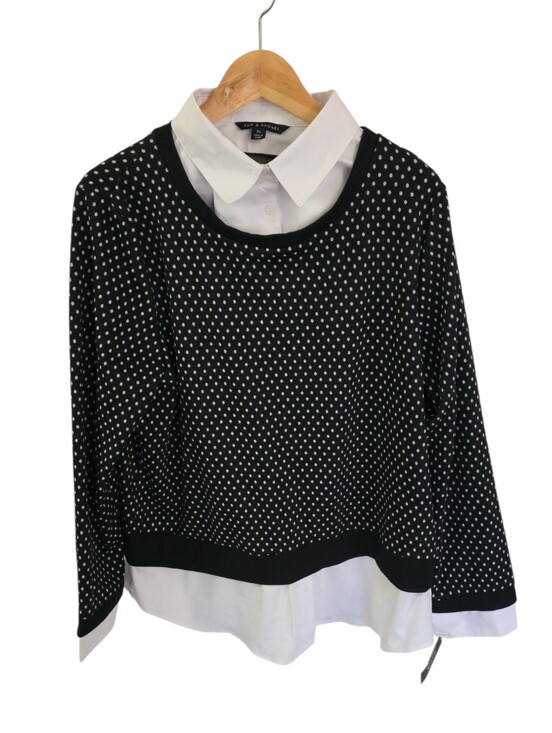 Zac & Rachel Tops - NWT Zac & Rachel Long Sleeve Polk Dot Sweater Faux Layer Shirt Size XL